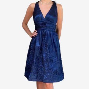 Adrianna Papell Rosette Taffeta Short Halter Dress Iridescent Blue - Size 4